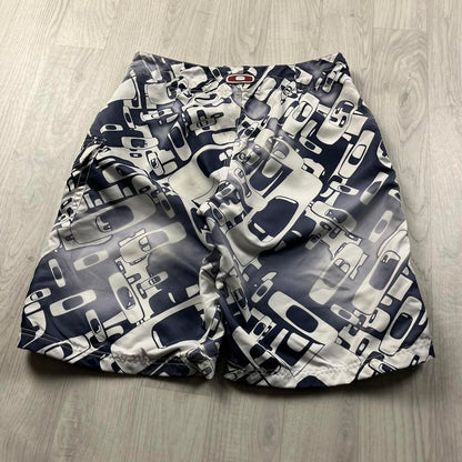 VINTAGE Y2K OAKLEY BAGGY LOOSE BOARD SURF SHORTS WHITE BLUE
