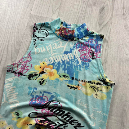 VINTAGE Y2K GRAPHIC VEST TOP BLUE