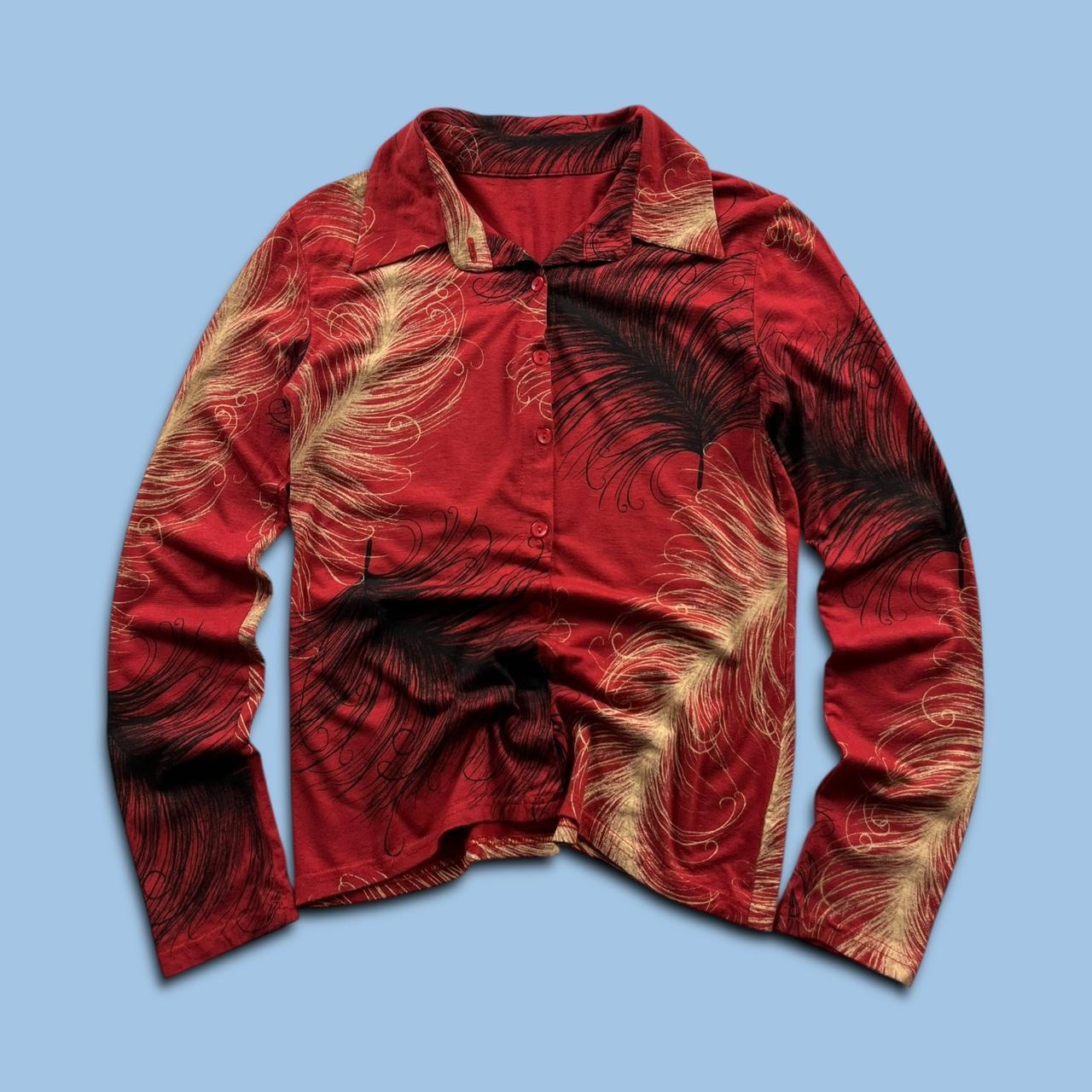 VINTAGE Y2K LONG SLEEVE BUTTON GRAPHIC SHIRT RED