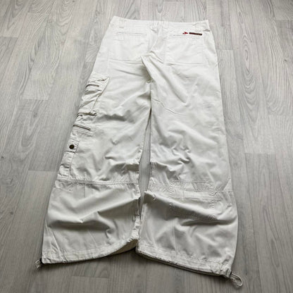 VINTAGE Y2K BAGGY LOW RISE CARGO TROUSERS WHITE