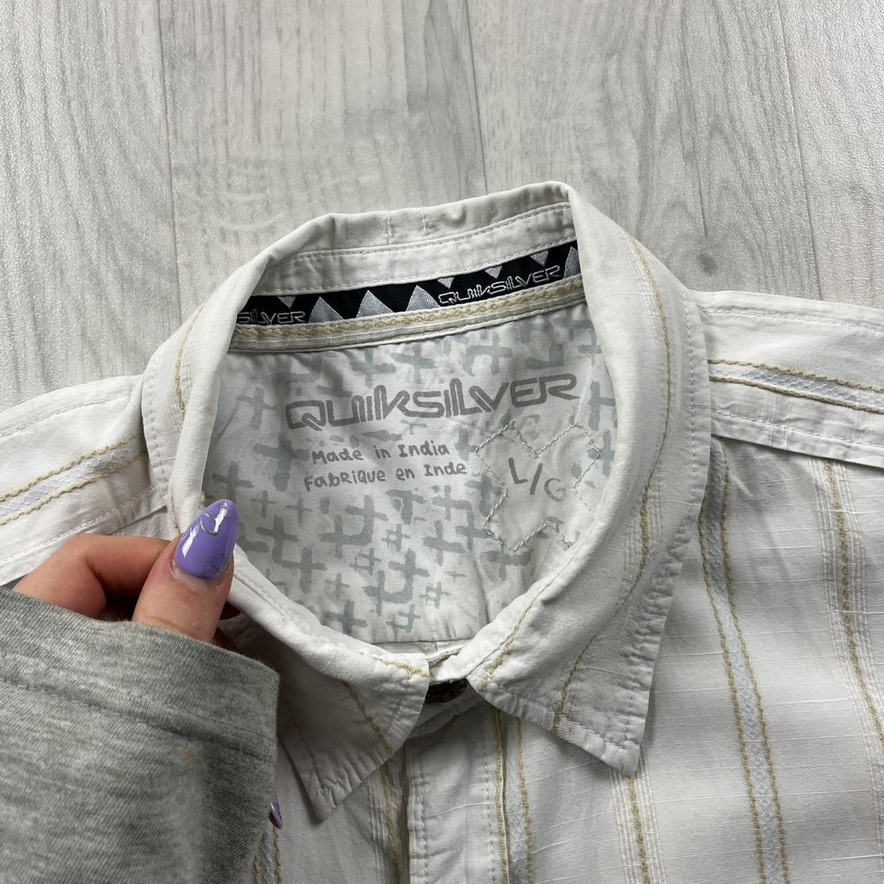 VINTAGE Y2K QUIKSILVER STRIPED SHORT SLEEVE SHIRT WHITE