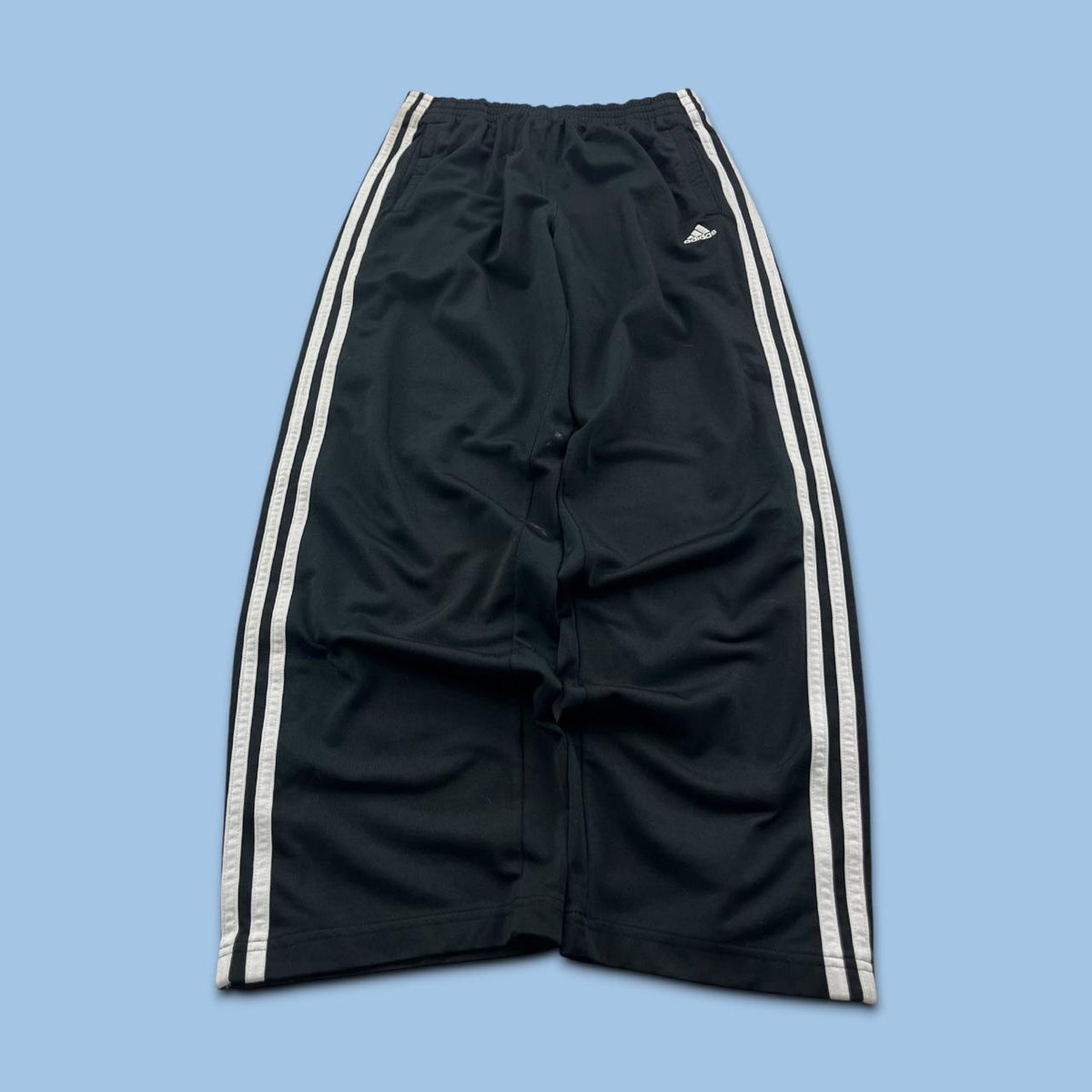 VINTAGE Y2K ADIDAS SIDE STRIPE POPPER TRACKSUIT BOTTOMS BLACK