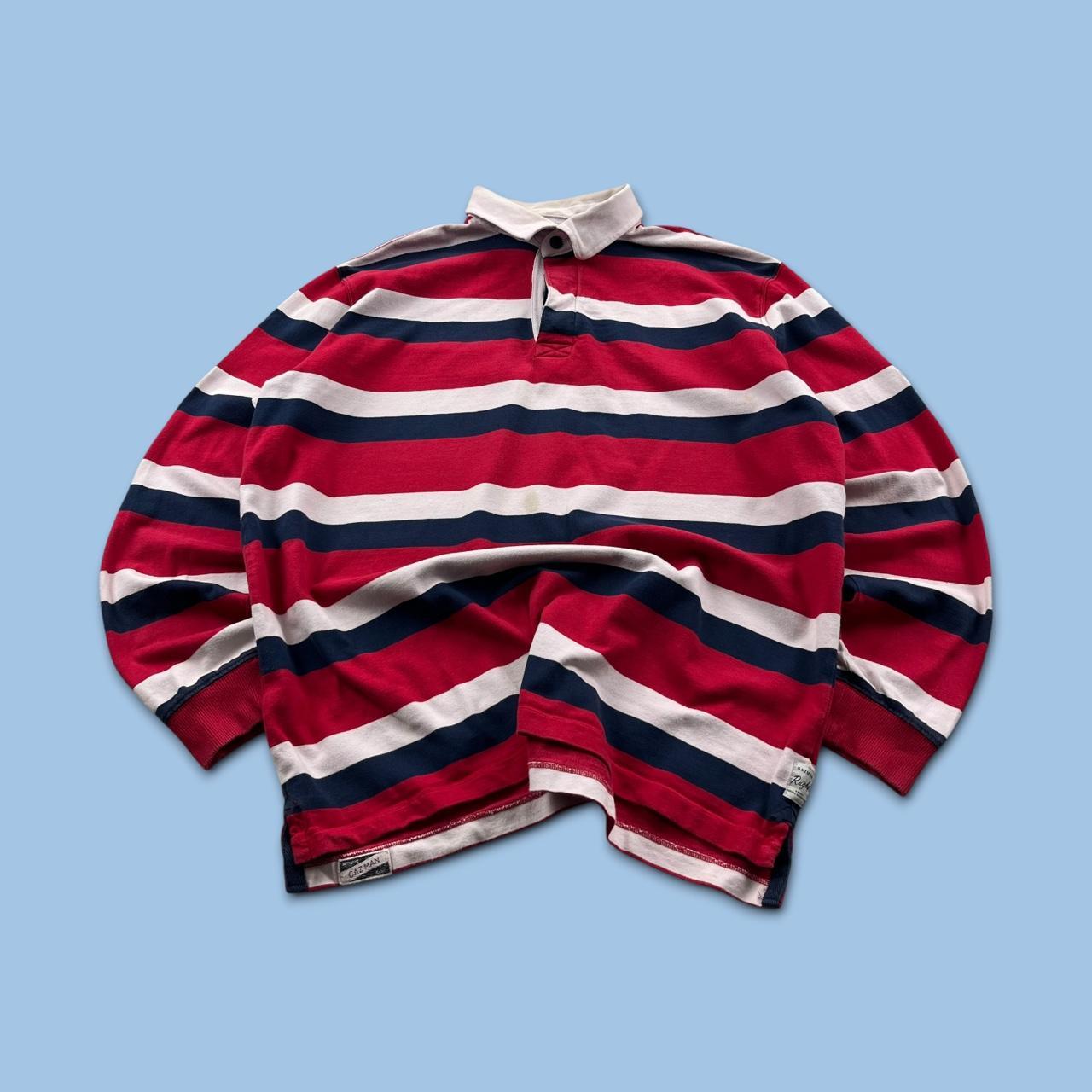 VINTAGE Y2K GAZMAN STRIPED LONG SLEEVE RUGBY POLO SHIRT RED