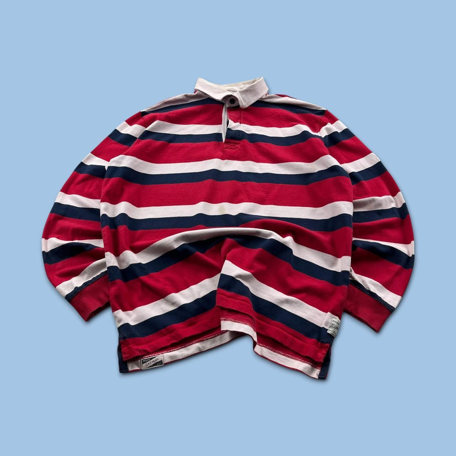 VINTAGE Y2K GAZMAN STRIPED LONG SLEEVE RUGBY POLO SHIRT RED