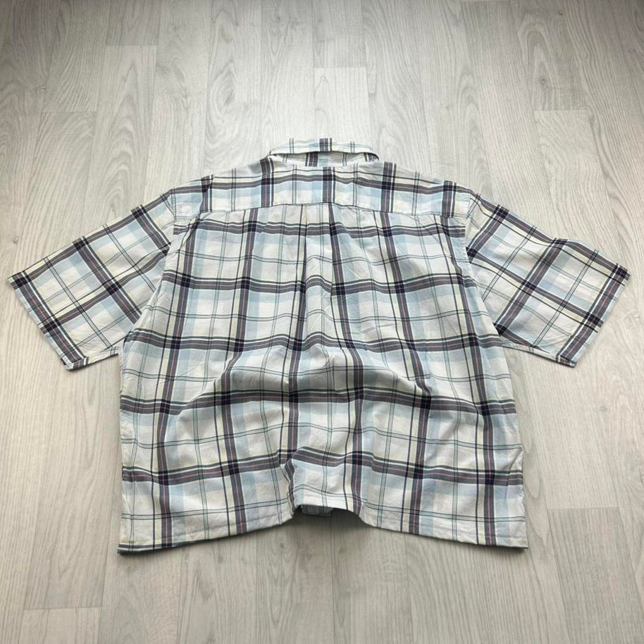VINTAGE 00s NAUTICA CHECKERED CROPPED SHORT SLEEVE BUTTON UP SHIRT WHITE