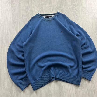 VINTAGE Y2K TOMMY HILFIGER CHUNKY KNITTED JUMPER BLUE