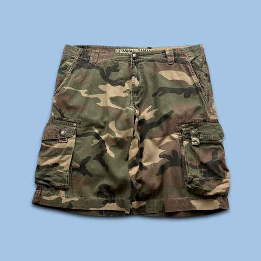 VINTAGE Y2K CRIMINAL DAMAGE BAGGY LOOSE CAMO SHORTS