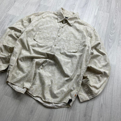 VINTAGE Y2K QUIKSILVER PATTERN LONG SLEEVE BUTTON UP SHIRT CREAM