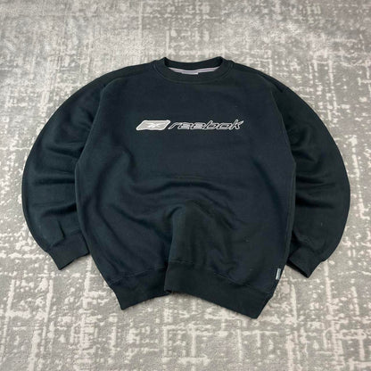 VINTAGE Y2K REEBOK SPELL OUT BOXY SWEATSHIRT BLACK