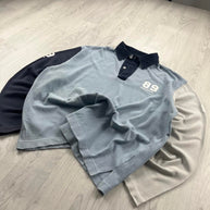 VINTAGE Y2K LEE STRIPED LONG SLEEVE RUGBY POLO SHIRT BLUE WHITE