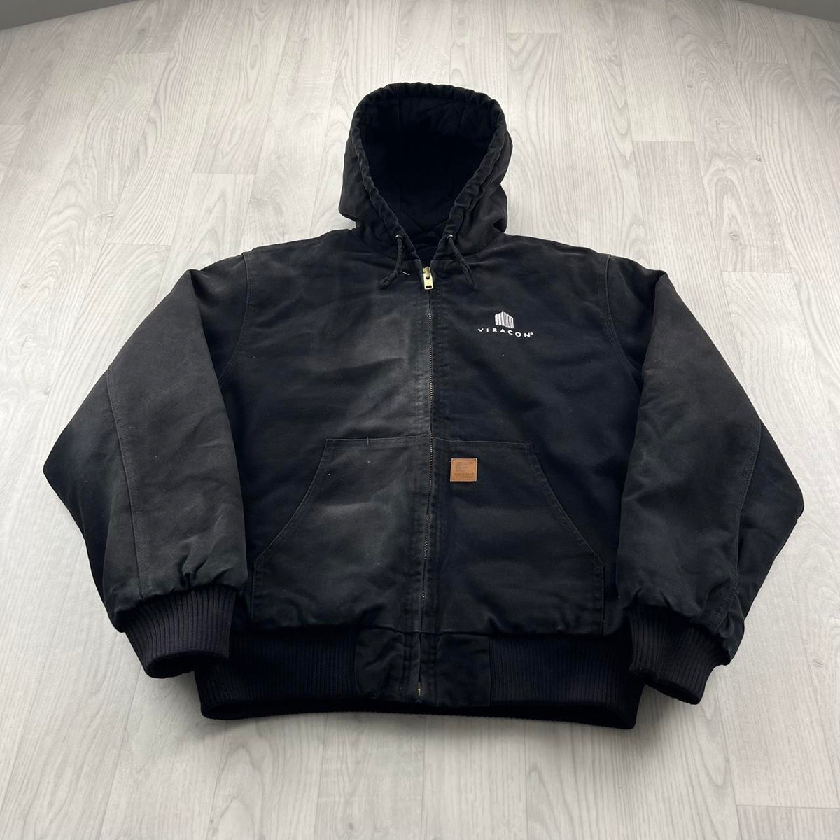 VINTAGE Y2K PADDED HOODED WORKWEAR BOMBER JACKET BLACK