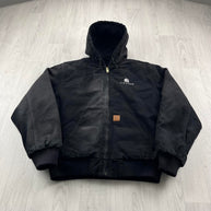 VINTAGE Y2K PADDED HOODED WORKWEAR BOMBER JACKET BLACK