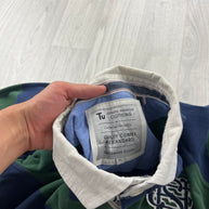 VINTAGE Y2K STRIPED LONG SLEEVE RUGBY POLO SHIRT GREEN / NAVY