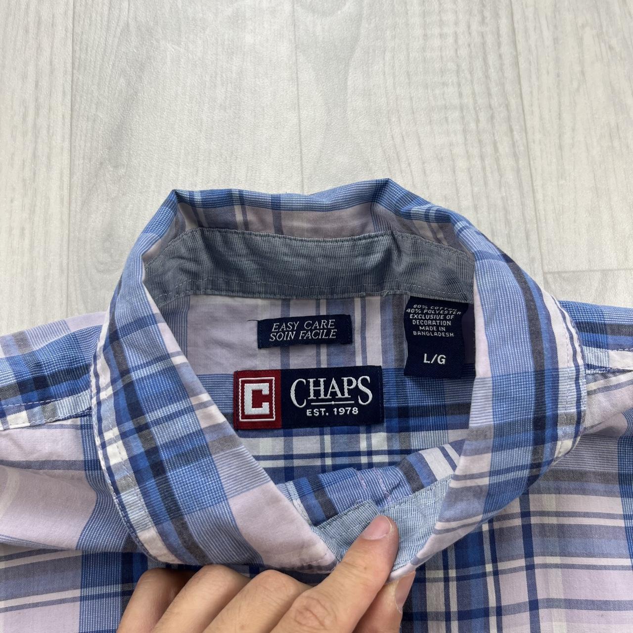 VINTAGE 00s CHAPS CHECKERED CROPPED SHORT SLEEVE BUTTON UP SHIRT BLUE