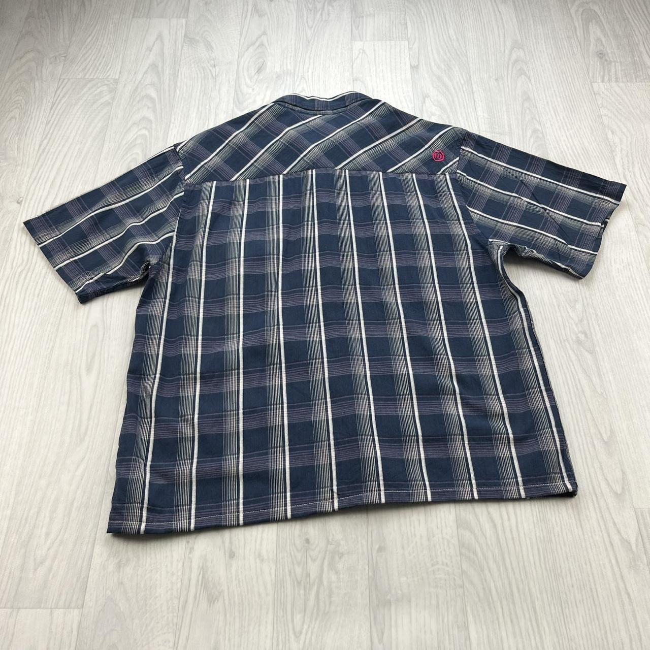 VINTAGE 00s ANIMAL CHECKERED CROPPED SHORT SLEEVE BUTTON UP SHIRT NAVY