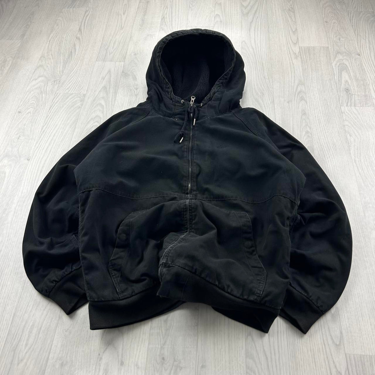 PULL & BEAR HOODED WORKWEAR BOMBER JACKET BLACK