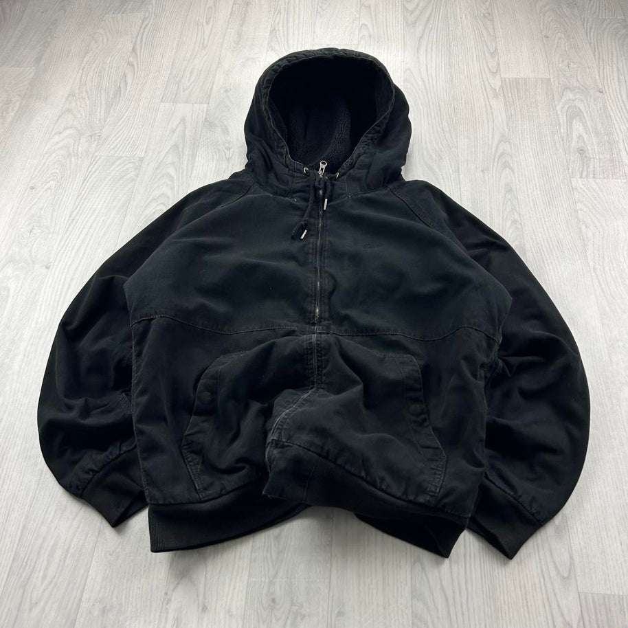 PULL & BEAR HOODED WORKWEAR BOMBER JACKET BLACK