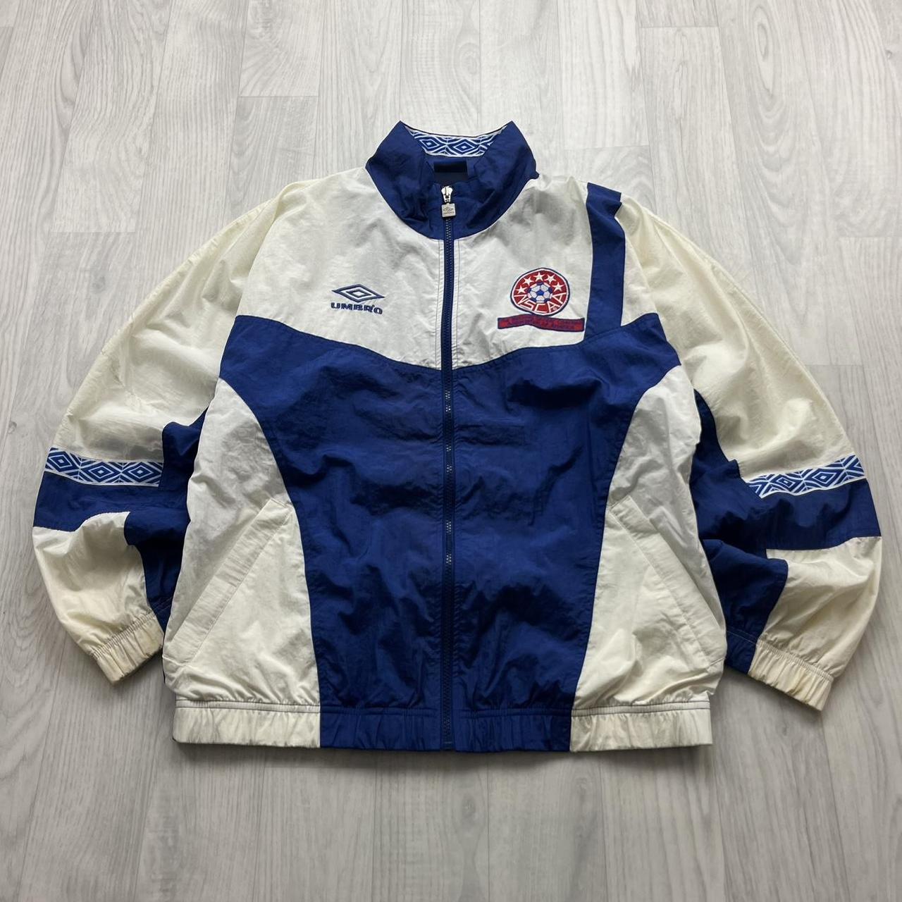 VINTAGE 90s UMBRO WINDBREAKER TRACK JACKET WHITE BLUE