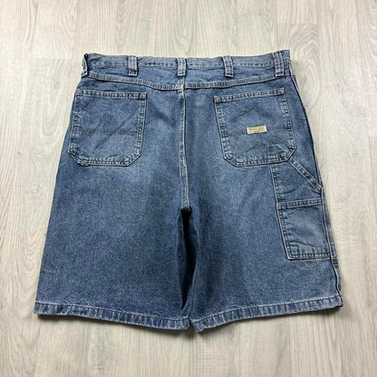 VINTAGE 00s WRANGLER BAGGY LOOSE CARPENTER JORTS BLUE