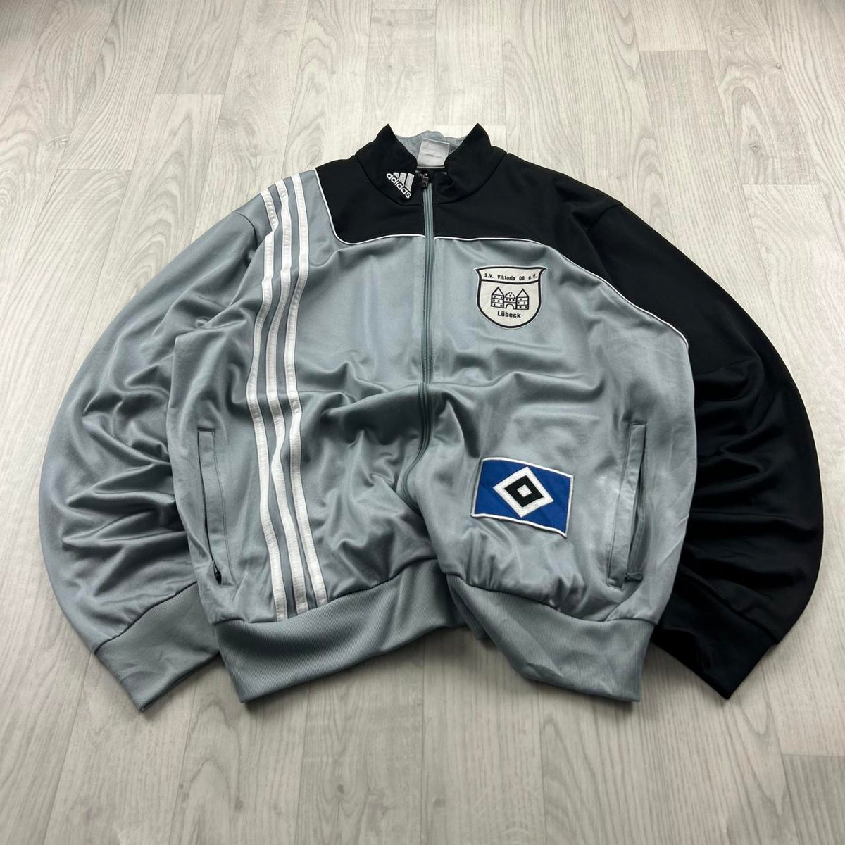 VINTAGE Y2K ADIDAS HAMBURG ZIP UP TRACK JACKET GREY / BLACK