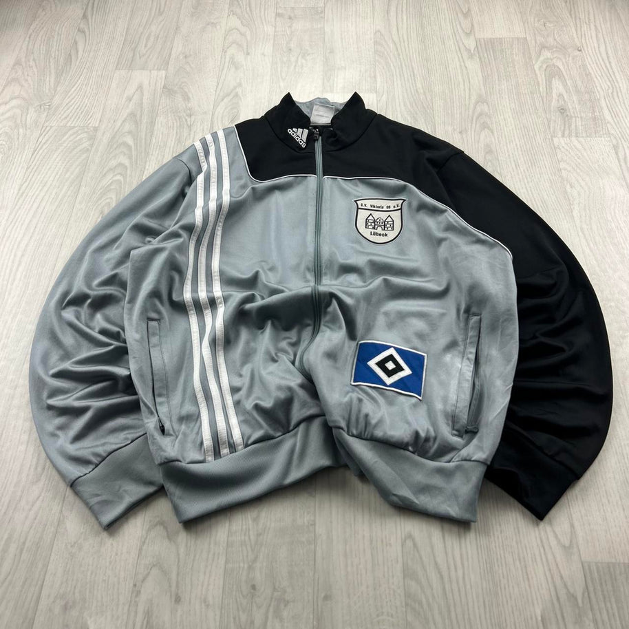 VINTAGE Y2K ADIDAS HAMBURG ZIP UP TRACK JACKET GREY / BLACK