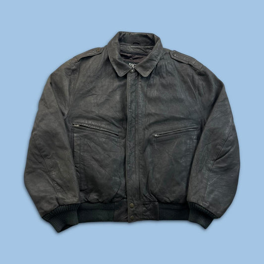 VINTAGE Y2K LONDON FOG LEATHER BOMBER JACKET DARK BROWN