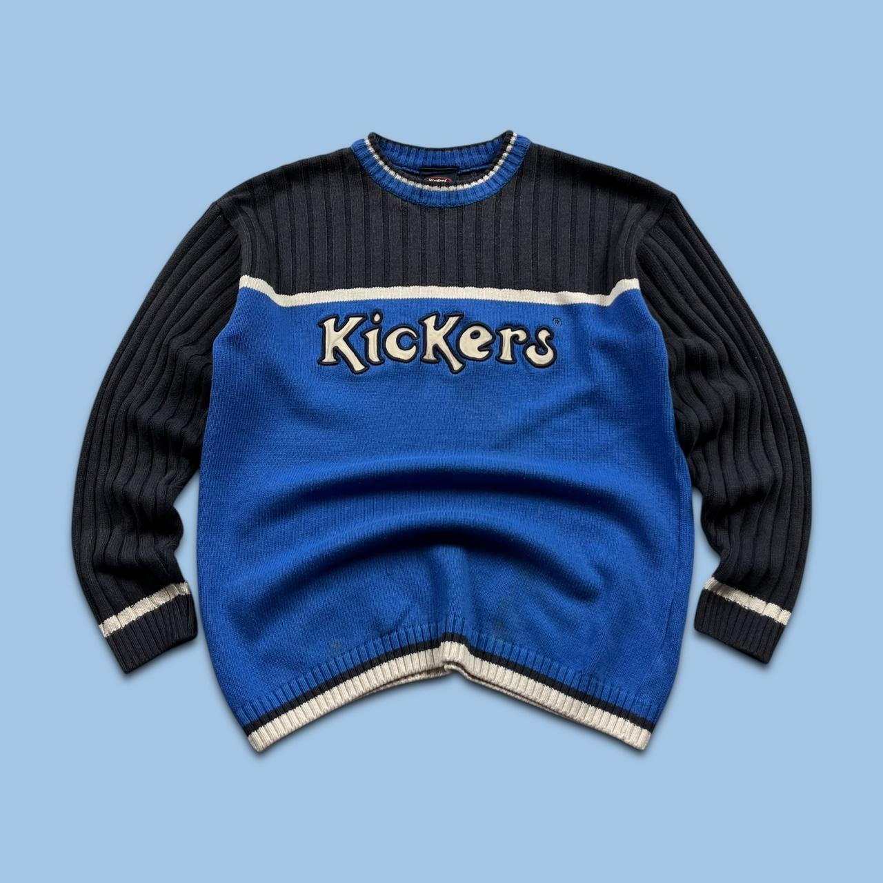 VINTAGE Y2K KICKERS CHUNKY RIBBED KNITTED JUMPER BLUE