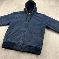 VINTAGE Y2K FISHBONE HOODED WORKWEAR BOMBER JACKET NAVY