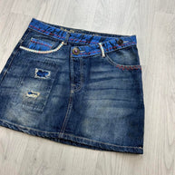 VINTAGE Y2K DESIGUAL DENIM ASYMMETRIC MINI SKIRT BLUE
