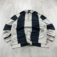VINTAGE Y2K ADIDAS EQUIPMENT STRIPED LONG SLEEVE RUGBY POLO SHIRT BLACK / WHITE