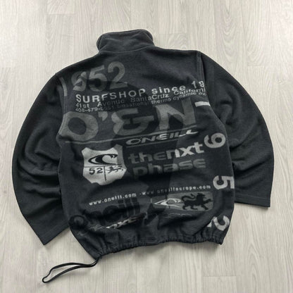 VINTAGE Y2K O’NEILL GRAPHIC QUARTER ZIP FLEECE SWEATSHIRT BLACK