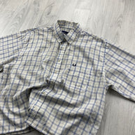 VINTAGE 00s FRED PERRY CHECKERED CROPPED SHORT SLEEVE BUTTON UP SHIRT WHITE