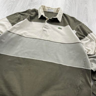 VINTAGE Y2K LACOSTE STRIPED LONG SLEEVE RUGBY POLO SHIRT KHAKI