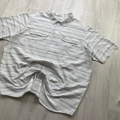 VINTAGE Y2K COLUMBIA STRIPED SHORT SLEEVE SHIRT WHITE