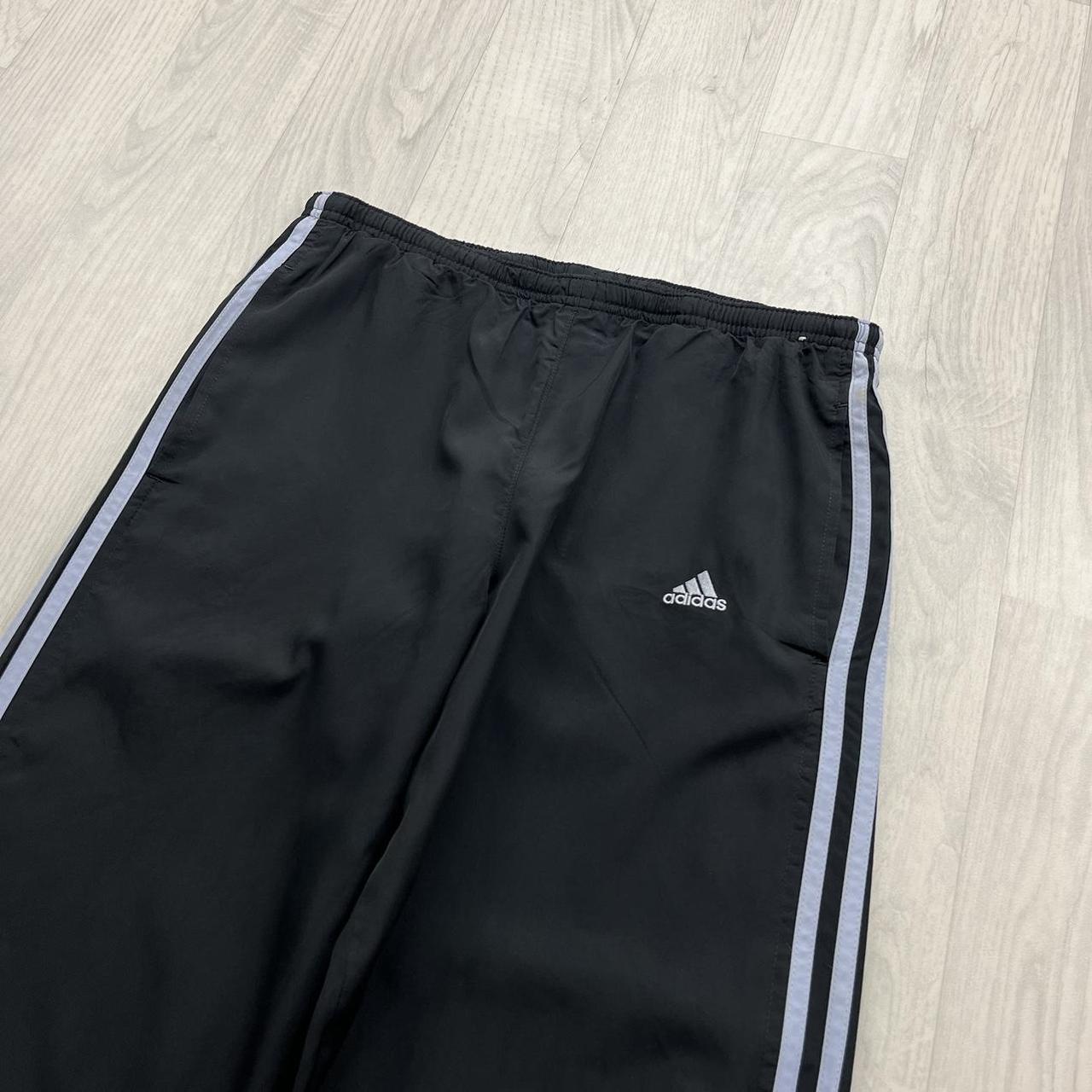 VINTAGE Y2K ADIDAS LOW RISE SIDE STRIPE BAGGY TRACKSUIT BOTTOMS BLACK LILAC (S Ws)