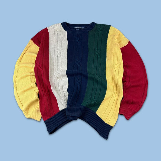 VINTAGE 90s NAUTICA STRIPED CHUNKY ESSENTIAL KNITTED JUMPER MULTI