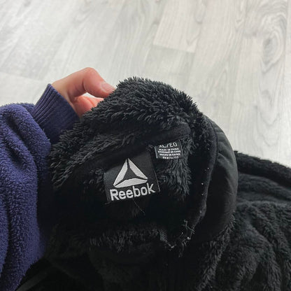 VINTAGE Y2K REEBOK QUARTER ZIP SHERPA FLEECE SWEATSHIRT BLACK