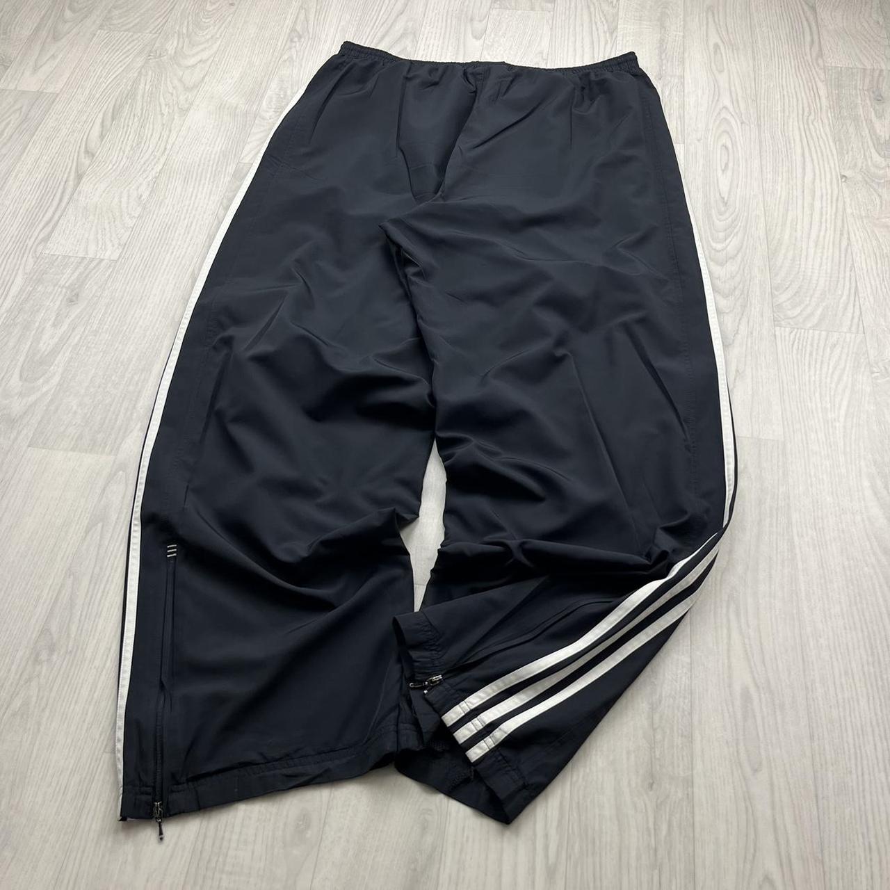 VINTAGE Y2K ADIDAS SIDE STRIPE BAGGY TRACKSUIT BOTTOMS BLACK WHITE (XL)