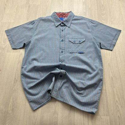 VINTAGE Y2K ANIMAL CHECKERED SHORT SLEEVE SHIRT BLUE