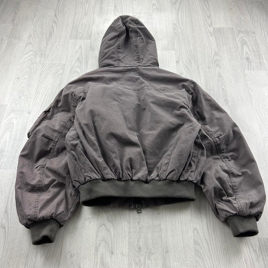 ZARA HOODED UTILITY BOMBER JACKET GREY