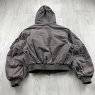 ZARA HOODED UTILITY BOMBER JACKET GREY