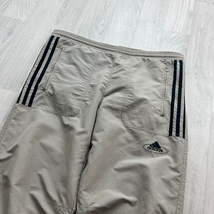 VINTAGE 90s ADIDAS SIDE STRIPE BAGGY TRACKSUIT BOTTOMS BEIGE