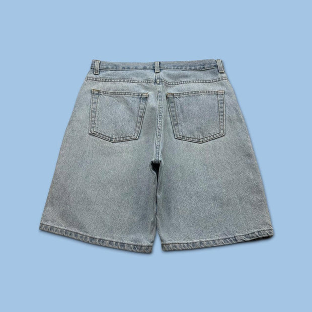 VINTAGE Y2K BAGGY DENIM JORTS LIGHT BLUE