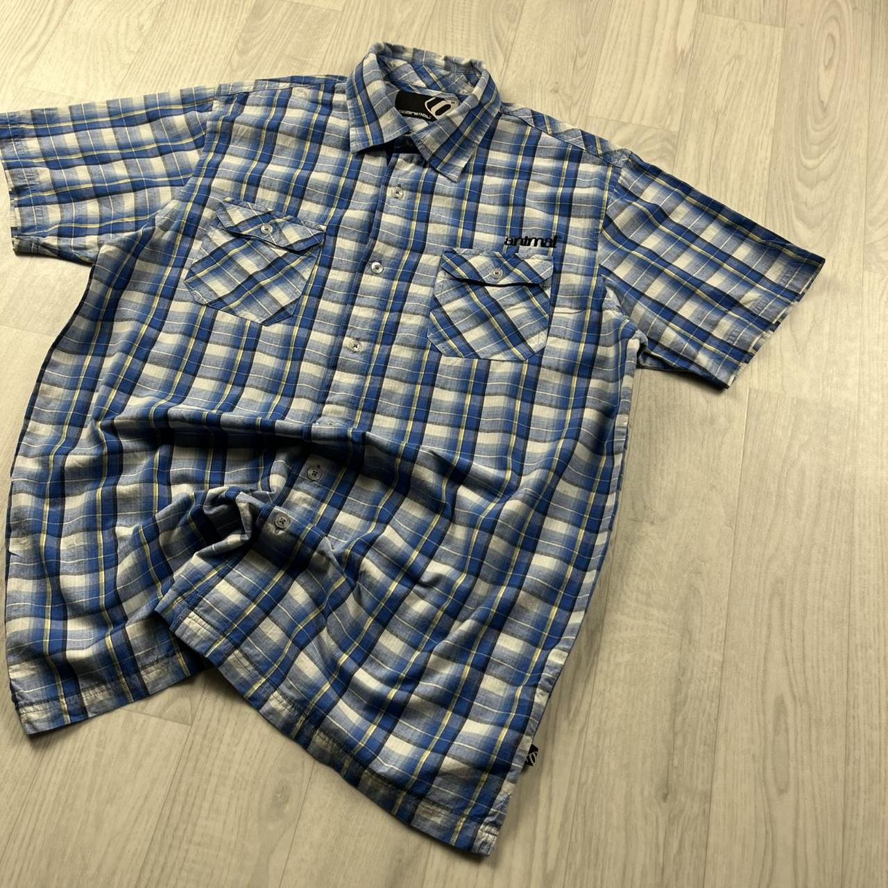 VINTAGE Y2K ANIMAL CHECKERED SHORT SLEEVE SHIRT BLUE