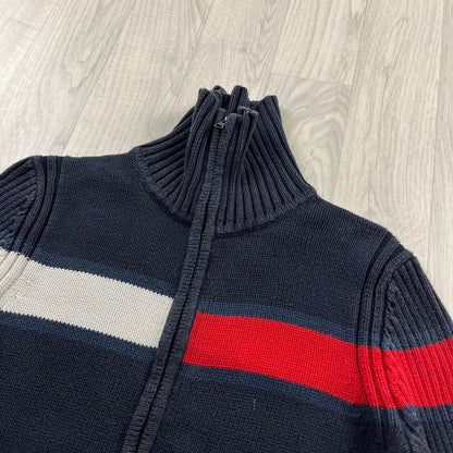 VINTAGE Y2K TOMMY HILFIGER CHUNKY ZIP KNITTED JUMPER NAVY