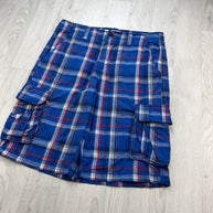 VINTAGE Y2K URBAN PIPELINE BAGGY CHECKERED PLAID CARGO SHORTS BLUE