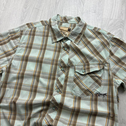 VINTAGE Y2K RIP CURL PLAID SHORT SLEEVE SHIRT GREY