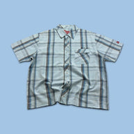 VINTAGE 00s ANIMAL CHECKERED CROPPED SHORT SLEEVE BUTTON UP SHIRT LIGHT BLUE