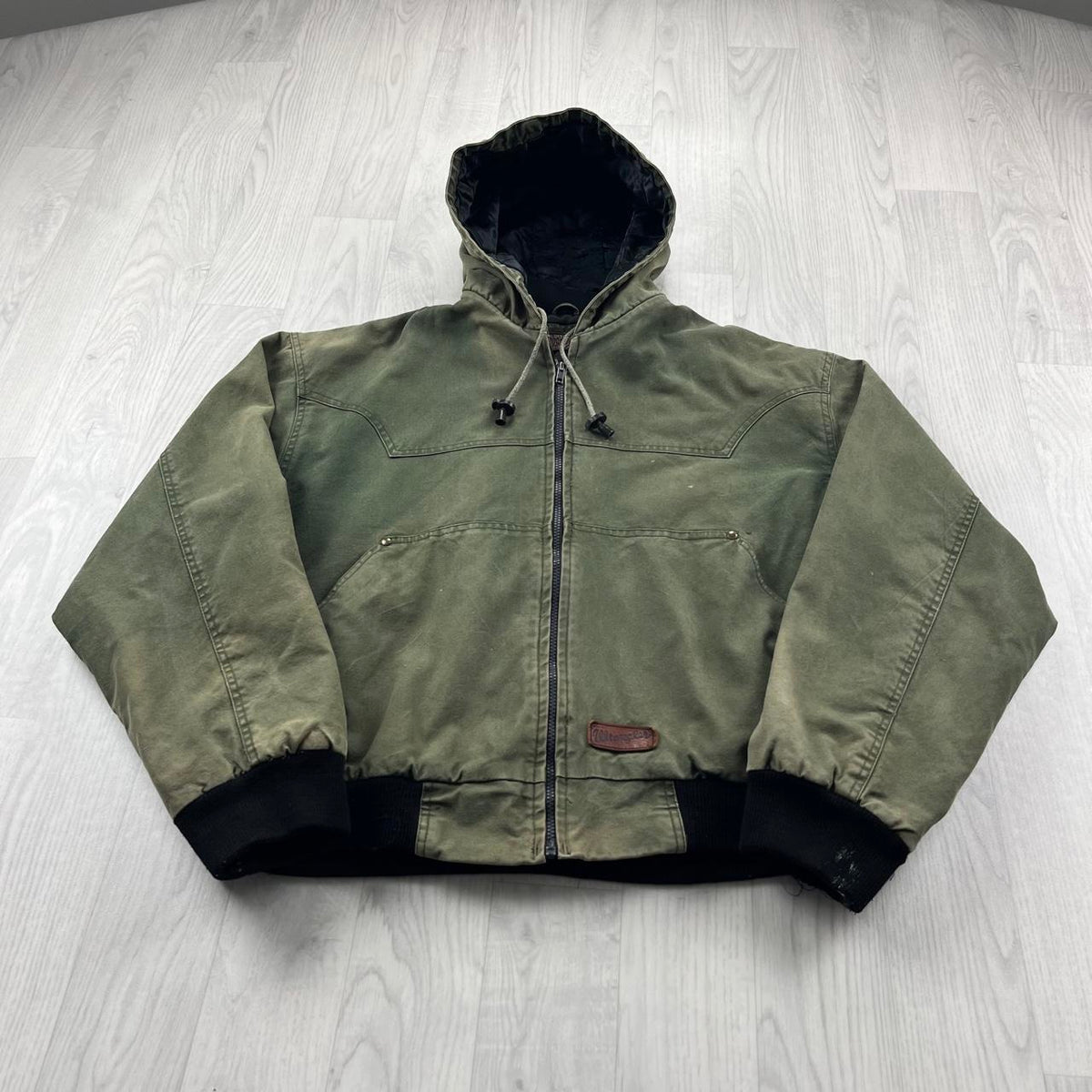 VINTAGE 90s WRANGLER HOODED WORKWEAR BOMBER JACKET MATCHA GREEN