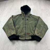 VINTAGE 90s WRANGLER HOODED WORKWEAR BOMBER JACKET MATCHA GREEN
